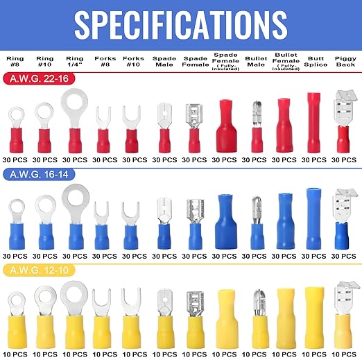 Qibaok 840PCS Electrical Wire Connectors, Insulated Wire Crimp Terminals, Mixed Butt Ring Fork Spade Bullet Quick Disconnect Assortment Kit