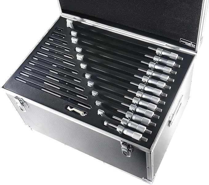 Accusize Industrial Tools 0-12'' by 0.0001'', 12 Pcs Ultra-Precision Outside Micrometers Set with Carbide Tips, Eg00-0912