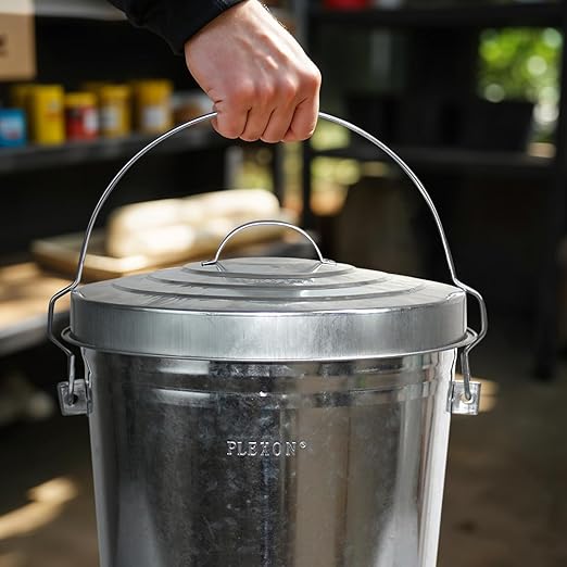 Plexon Galvanized Steel Locking Lid Trash Can, 6-Gallon
