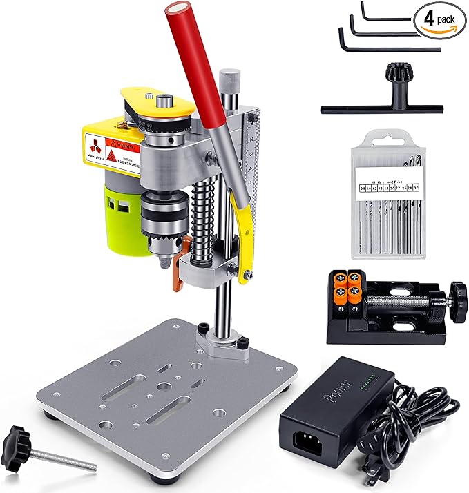 Mini Drill Press, Benchtop Drill Press, Portable Electric Drilling Machine, CNC 795 Motor, B10 Chuck, Drill Bit and Clamp for Metal Wooden Jewelry DIY and Crafts Projects