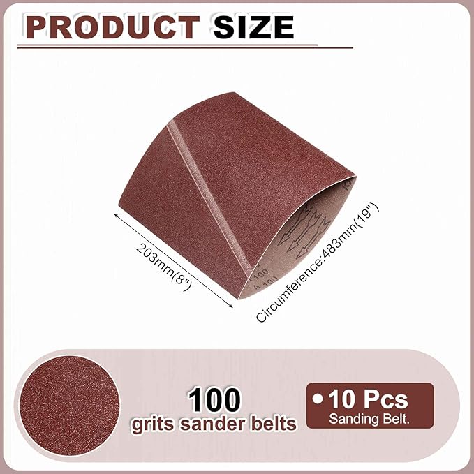 HARFINGTON 8 x 19 Inch Sanding Belts, 10 Pcs 100 Grits Aluminum Oxide Abrasive Belt Sander File Belt for Woodworking, Metal Polishing, Knife Sharpener
