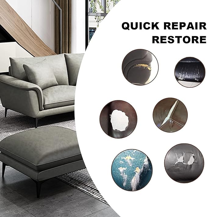 Leather Repair Patch Self-Adhesive Leather Patches for Furniture Couch Sofa Car Seats, PU Vinyl Leather Repair Tape Kit to Fix Office Chairs, Cabinets, Handbags (Light Gray, 3.9 X 78.7 inch)