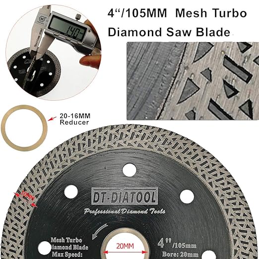 DT-DIATOOL Diamond Granite Blade 4 Inch for Marble Porcelain Tile Ceramic Diamond Cutting Disc with Mesh Turbo Diamond Segments Pack of 5