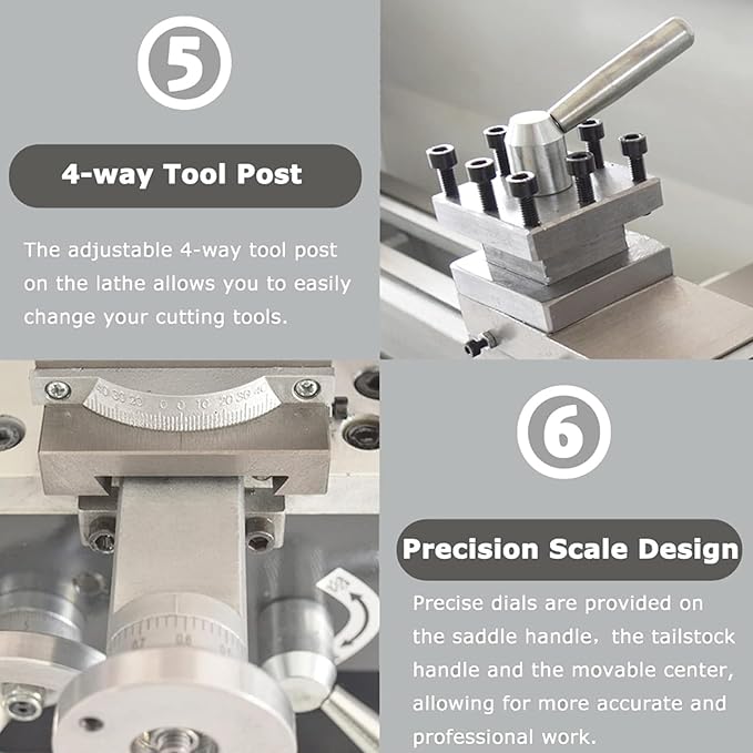 INTSUPERMAI 8"× 24" Metal Lathe Mini Precision Benchtop Metal Lathe Metric Thread Hobby DIY Metal Lathe1100W Brushless Motor Metal Turning Machine with 4 Jaw/3 Jaw Chuck 110V
