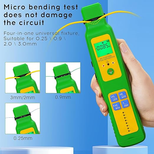 green A-507 Fiber optic identifier 5 in 1 Built in OFI OPM VFL LED RJ45 SC/FC/ST universal interface Optical power meter -70~+10dbm visual fault locator 10KM RJ45 test Cable identifier with LC adapter