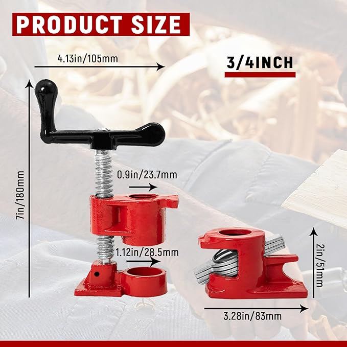 Pipe Clamps 3/4 inch Pipe Clamps for Woodworking 6 Pack Heavy Duty Wood Gluing Clamps with Quick Release, Ideal for Carpentry, Home Improvement, and DIY Projects (3/4 IN)