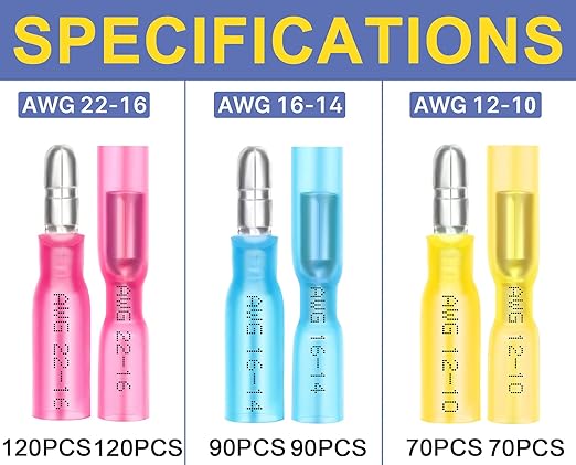 haisstronica 560PCS Heat Shrink Bullet Connectors, AWG 22-10 Male Female Wire Connectors, Quick Disconnect Electrical Bullet Connectors Kit