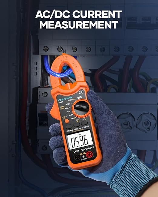 Crenova Digital Clamp Meter Multimeter 6000 Counts TRMS Voltage Tester Amp Meter for AC/DC Current/Voltage,Resistance,Capacitance,Frequency,Duty Cycle,Temperature,Continuity,Diode,NCV,Live Wire Test
