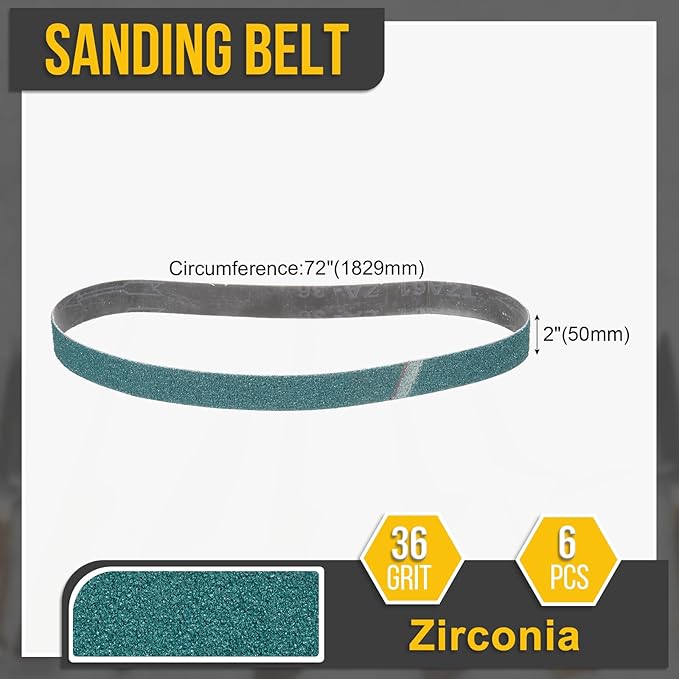 2 x 72 Inch Sanding Belt, 6 Pcs 36 Grit Zirconia Knife Sharpener Belts Work Sharpening for Belt Sander Knife Carving Tool Metal Working
