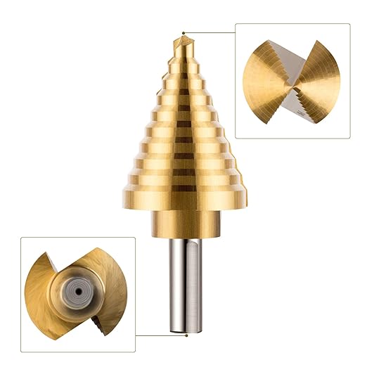 ZELCAN Step Drill Bit Set, 5PCS HSS Titanium Step Drill Bits for Metal, 50 Sizes in 5 High Speed Steel Unibit Stepped Drill Bit for DIY Lovers Electrician, 1/8 to 1-3/8 Inches