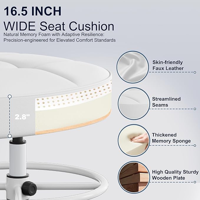 Misolant Drafting Chair, Armless Tall Office Chair with Footrest Ring for Standing Desk, Small Faux Leather Executive Computer Chair with Adjustable Height for Bar Lab Counter Height Desk, White