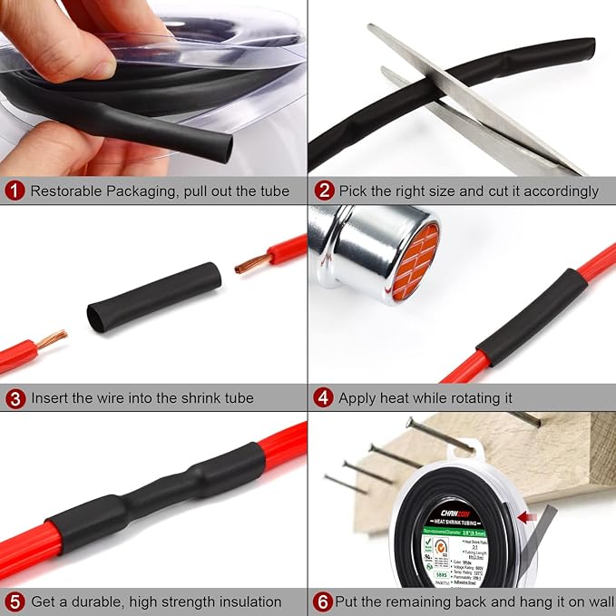 Chanzon 2:1 Ratio 3/16" (5mm) Heat Shrink Tubing 8Ft Roll (2.5M Total Length) Black Polyolefin Sleeving Wrap Shrinking 2 to 1 1pcs