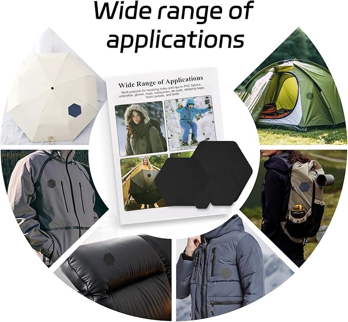 J.CARP 8PCS Nylon Repair Patches, Self Adhesive & Waterproof Patches, Nylon Repair Patches for Down Jacket, Clothing, Holes, Tents, Sleeping Bags, Umbrella, Etc(Black)