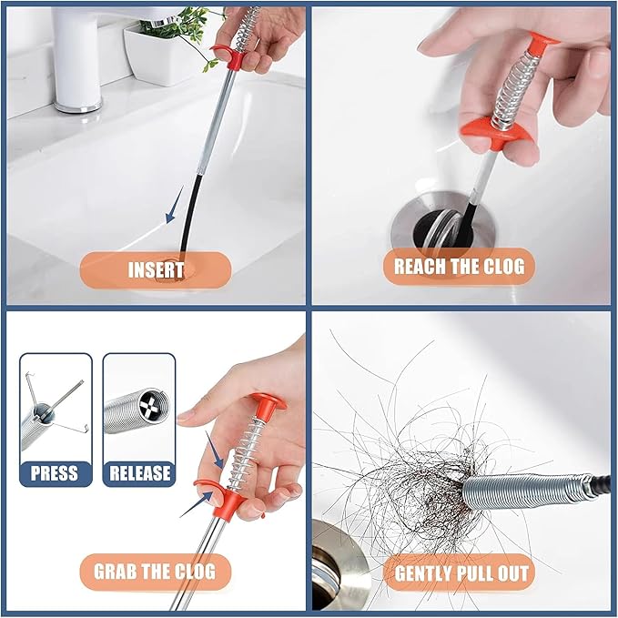 Flexible grabberDrain Snake Tool - The Ultimate 76inch Flexible Grabber for Hair, Unclog Any Drain in Minutes! Gunk & Debris in Sinks, Showers & Tubs. No More Chemicals, Just Quick Results!