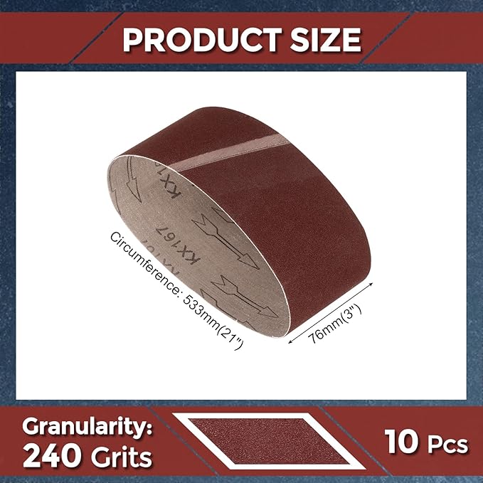 10 Pcs Sanding Belts 3 x 21 Inch 240 Grit Aluminum Oxide Abrasive Sandpaper for Belt Sander Metal Grinding Wood Working Weld Rust Removal