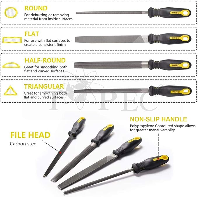 Topec 26Pcs File Set, Round and Flat File Kits are Made of High Carbon-Steel, Ideal Wooden Hand Tool for Woodwork, Metal, Model & Hobby Applications