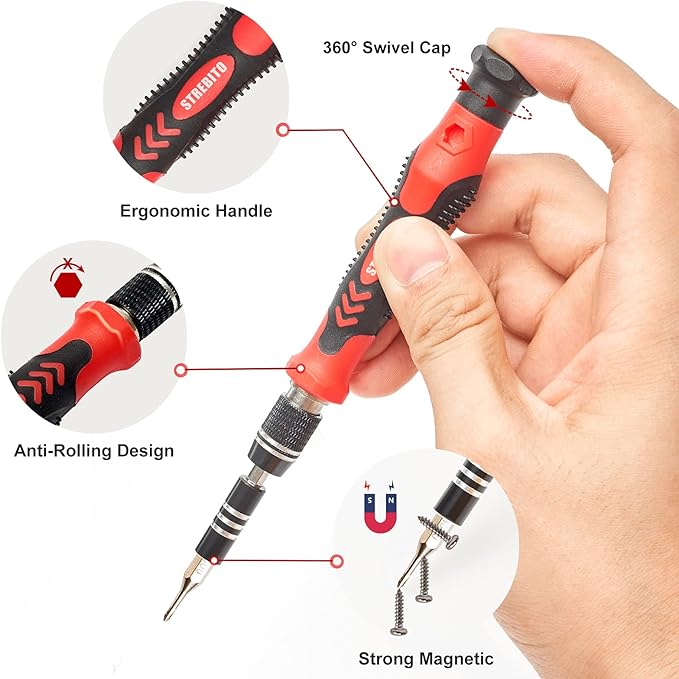 STREBITO Precision Screwdriver Set 124-Piece Electronics Tool Kit with 101 Bits Magnetic Screwdriver Set for Computer, Laptop, Cell Phone, PC, MacBook, iPhone, PS4, PS5, Xbox Repair