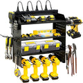 Modular Power Tool Organizer Wall Mount with Charging Station,8 Outlets,4-Layer,6 Drill Holders,4 Hooks,Metal drill holder wall mount,6.5ft Cord,Garage,Workbench,Workshop,Black