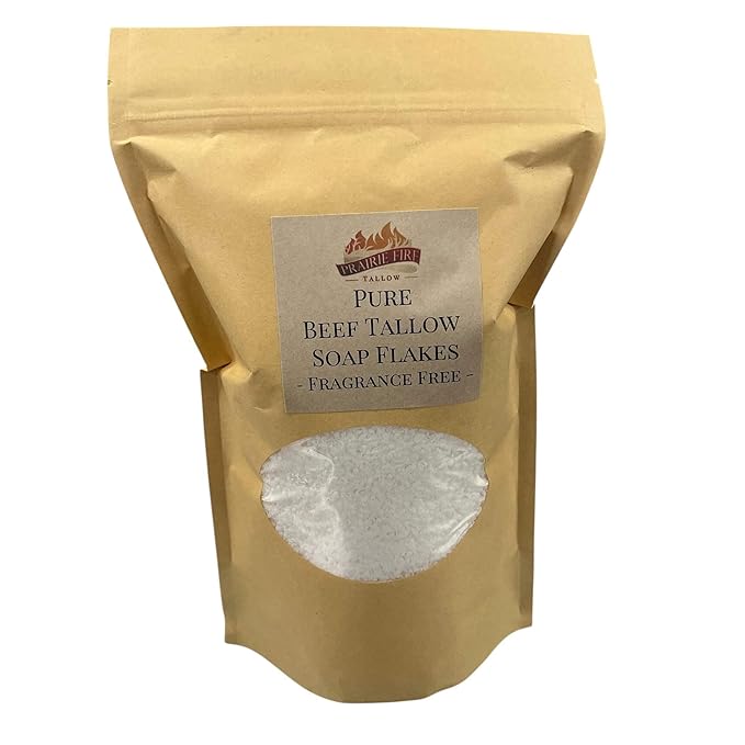 Pure Beef Tallow Soap Flakes - Made in USA - Grass Fed and Finished - Face, Body and Hair - Cleans, Moisturizes, Soothes, and Hydrates. Natural and Organic Orange