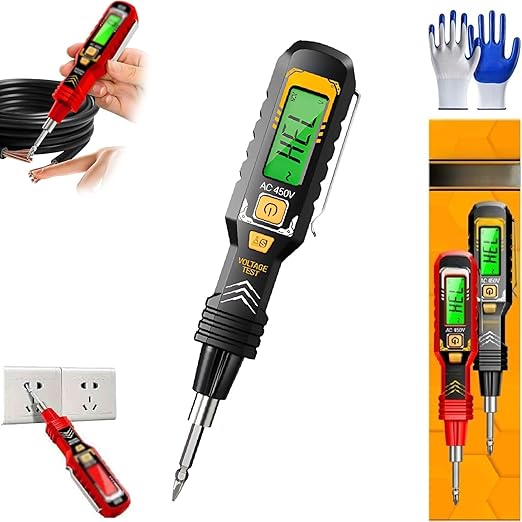2 in 1 Digital Display Induction Test Pencil, Non-Contact Voltage Tester with LCD Display, Non-Contact AC Voltage Tester Pen, Smart Voltage Test Pen for AC/DC Circuit Detection (Black)