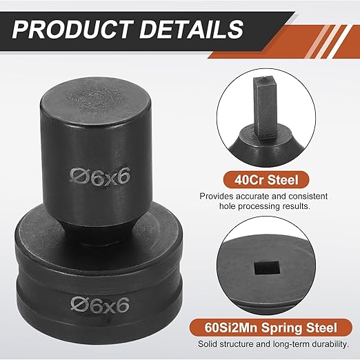 HARFINGTON Hydraulic Hole Punch Die 6x6mm Square Hole 40Cr Steel Electric Punching Kit for CH70 Electric Punching Machine, Black