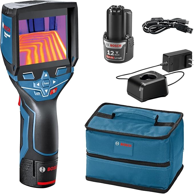 BOSCH GTC400C 12V Max Connected Thermal Camera, Includes 2 Ah 12V Max Lithium-Ion Battery & Charger, USB Cable, & Soft Pouch