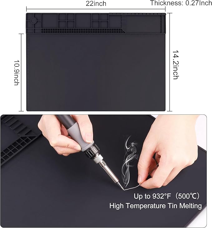 Premium Heat Resistant 932°F 22"x 14.2" Magnetic Silicone Soldering Mat Electronics Work Mat for Computer Cell Phone Laptop Repair,BGA Soldering Gun Iron Workbench Protection