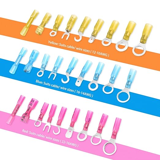 Nilight - 50006R 135 PCS Heat Shrink Wire Connectors - Electrical Terminals Kit - Marine Automotive Crimp Connector Assortment - Ring Fork Hook Spade Butt Splices, 2 Years Warranty