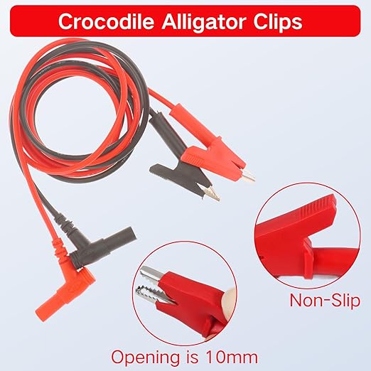 4PCS Banana Plug to Alligator Clip Lead Cable, 3.3ft / 1m Multimeter Test Leads, 1000V 15A Soft Silicone Electronic Test Lead for Multimeter Electrical Testing