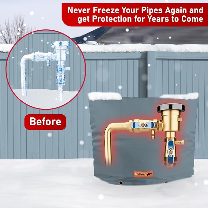 Redford Supply Co. Cold Snap (5°F) Backflow Preventer Insulation Cover, 36" W x 24" H, Pipe Insulation, Water Sprinkler Covers for Outside, Sprinkler Backflow Cover for Winter, Well Pump Bag (Gray)