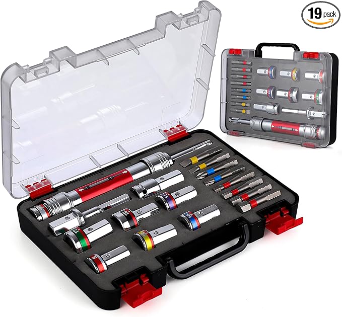19-in-1 Impact Socket Set | 8 Magnetic Screwdriver Bits & 7 Drive Impact Sockets for Drill/Hammer Drill/impact wrench