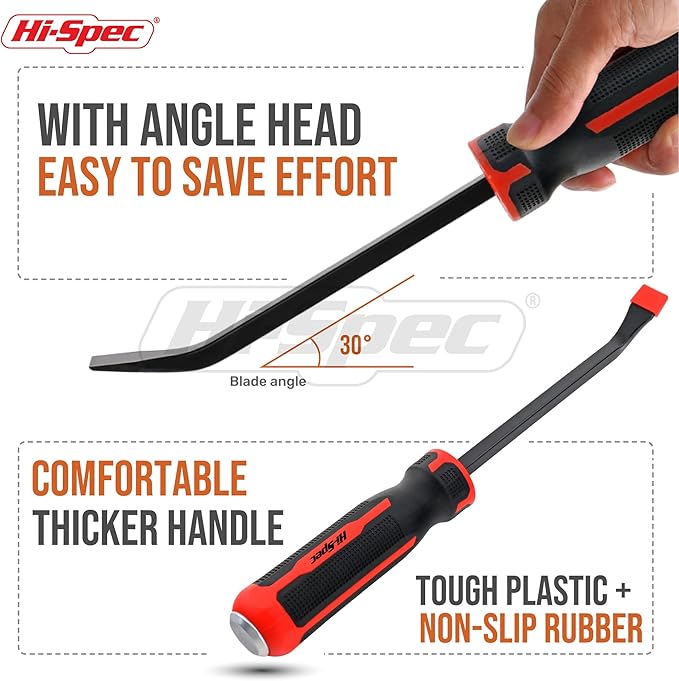 Hi-Spec 1pc Carbon Steel Pry Bar Set - 12" (1ft) / 0.3m" Size with Heavy Duty Striking Cap. Ergonomic Comfort Hold Handles for Home & Garage DIY Jobs