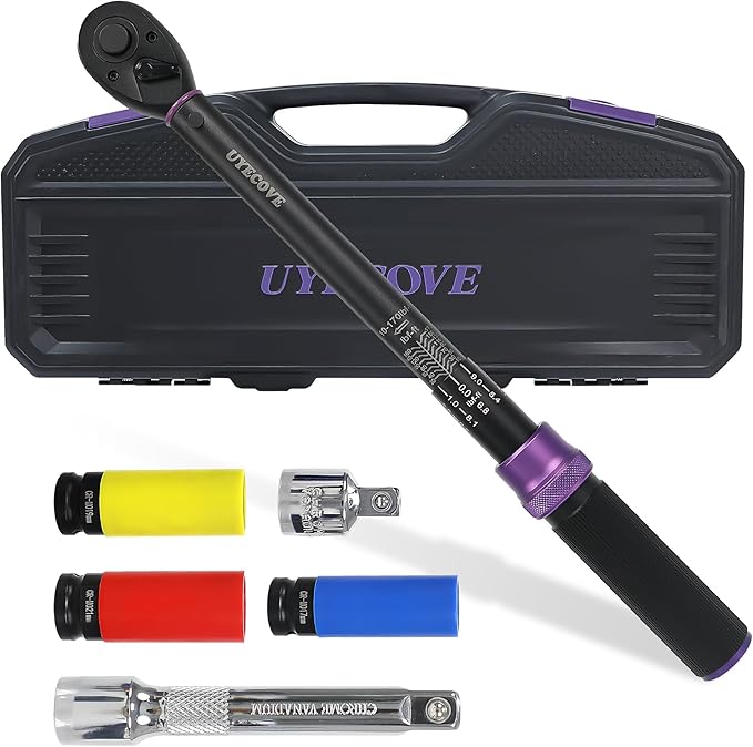 1/2-Inch Drive Click Torque Wrench Set, With Deep Socket, Adaptor, Extension Bar, Dual-Direction Adjustable Reversible Click, Dual Range Scales 10-170FT.LB and 13.6-230.5N.M