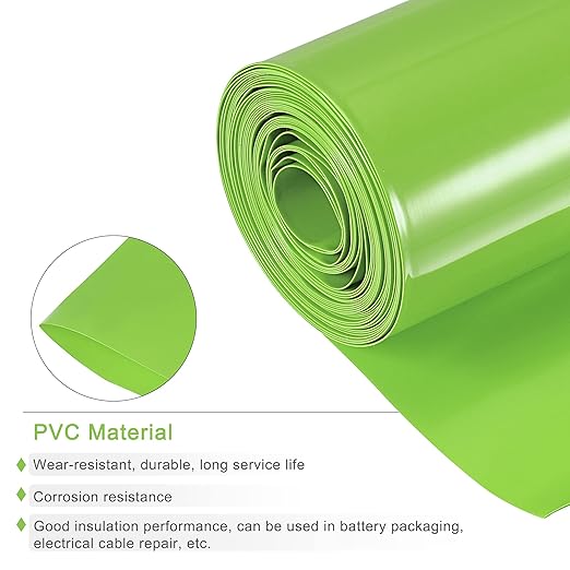MECCANIXITY Battery Wrap PVC Heat Shrink Tubing 32mm Dia 50mm Flat 10 Feet(3meters) Light Green Good Insulation for Battery Pack