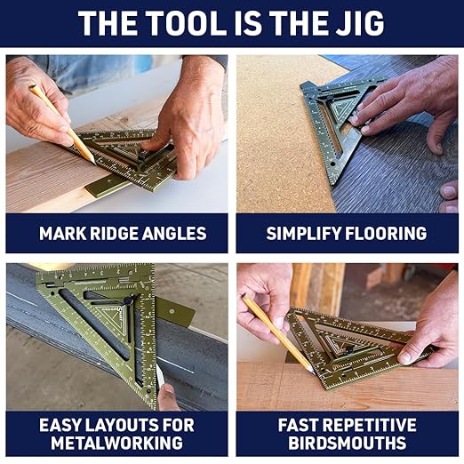 Commando 7.5" - Advanced Carpenter Square with Jig Block - Accurate Flatwork and Repetitive Markings (Fire)