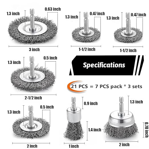 Double Elite Wire Brush for Drill Set 21 Pcs, Abrasive Wire Wheel for Drill 1/4 Inch Hex Shank, Wire Cup Brush for Drill, Drill Wire Brush Coarse Crimped Carbon Steel, Wire Brush Drill Attachments