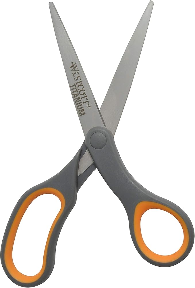 Westcott 8-Inch Titanium Bonded Straight Scissors, Soft Handle, Gray/Yellow, 4-Pack