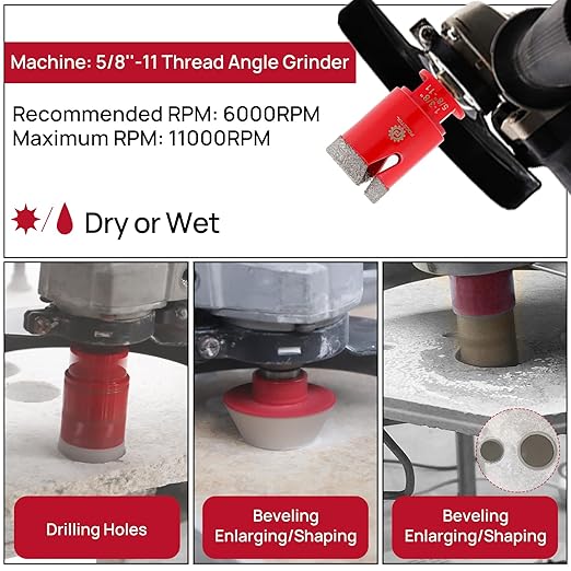 Diamond Core Drill Bit Set - FOCSTOL 11pcs Diamond Hole Saw Kit for Porcelain Tile Ceramic Marble Granite (6/6/8/20/35/50/65mm+20mm Finger Milling Bit+50mm Beveling Chamfer Bit+Hex+115mm Saw Blade)