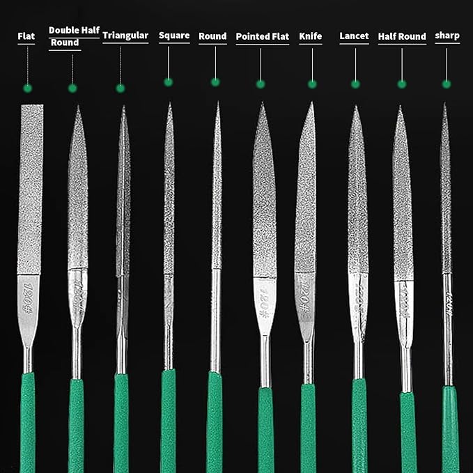Diamond Files Set,10PCS Precision Needle File Set,Super Hard Black Nickel Coated Alloy File,Diamond Coated Files for Filing Metal,Ceramic,Stone,Jewelry,Glass.120 Grit,5×180mm