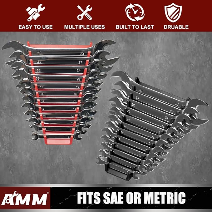 AMM 4 Pack Magnetic Wrench Organizer, 48-Slot Magnetic Wrench Holder for Tool Box Drawer Chest&Wall Mounted, SAE(1/4" - 1-1/16") and Metric 6mm-24mm