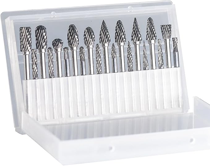 Asieg Tool 20 Pcs Carbide Die Grinder Burrs Bits 1/8" Shank for Dremel Milwaukee Metal Grinding Wood Stone Steel Carving Cutting Engraving Grinder Kit Attachment Rotary Tool Accessories Sets