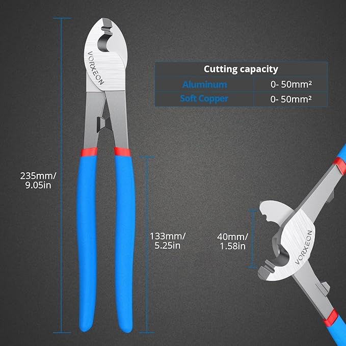 10-Inch Compact Heavy-Duty Cable Cutter Small Head - High-Leverage Tool for Soft Copper/Aluminum Wires & Communication Cables