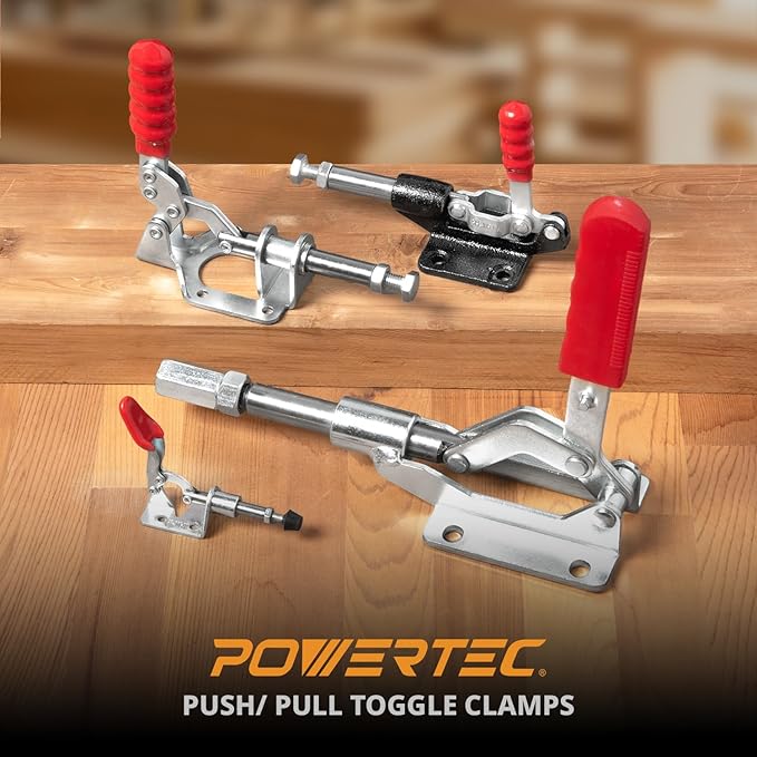 POWERTEC 2PK Toggle Clamp, 100lbs Holding Capacity, 301A Quick Release Push Pull Clamp for Woodworking Jigs and Fixtures, Pocket Hole Jigs, Welding, Crosscut Sled, CNC (20323)