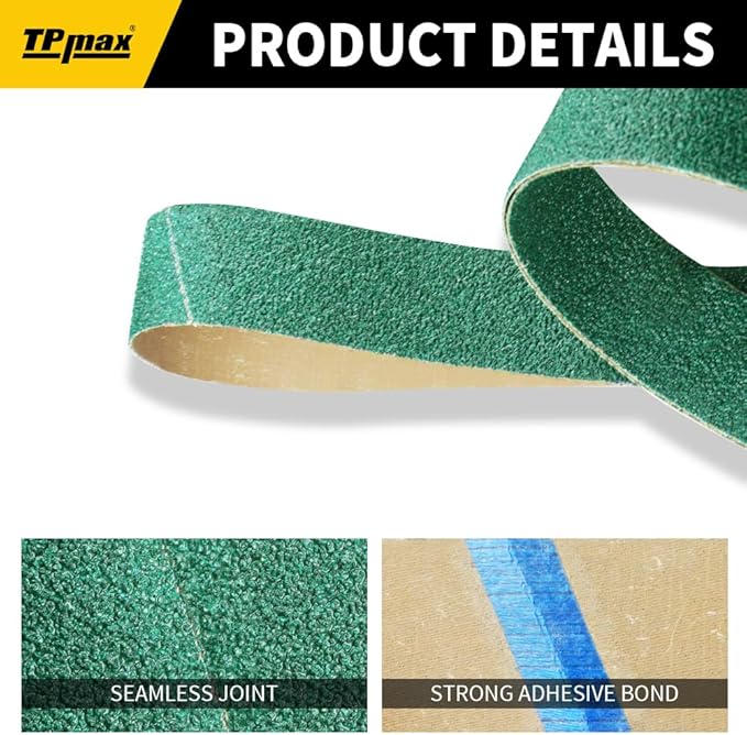6 Pack 2 x 72 Inch Zirconia Ceramic Sanding Belts Kit – 40, 60, 80, 100, 120, 180 Grits Premium Metal Grinding Belts for Knife Sharpening, Stock Removal, and Bevel Work