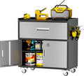 Metal Garage Storage Cabinet with Wheels, Lockable Rolling Tool Chest with Wheels, Tool Cabinet on Wheels, Utility Cabinet for Home, Office, Garage and Workshop, Black & Gray