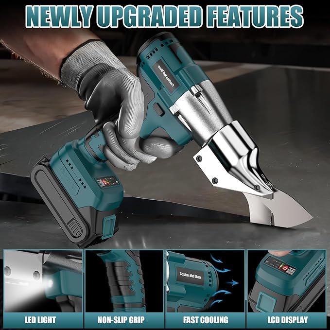 Cordless Sheet Metal Shear Compatible With Ma-kita18V Battery, Brushless Electric Metal Scissors Cutting Thickness 18GA Metal, Iron 360 Degree Pivoting Head, Only Tool (Blue for Makita)