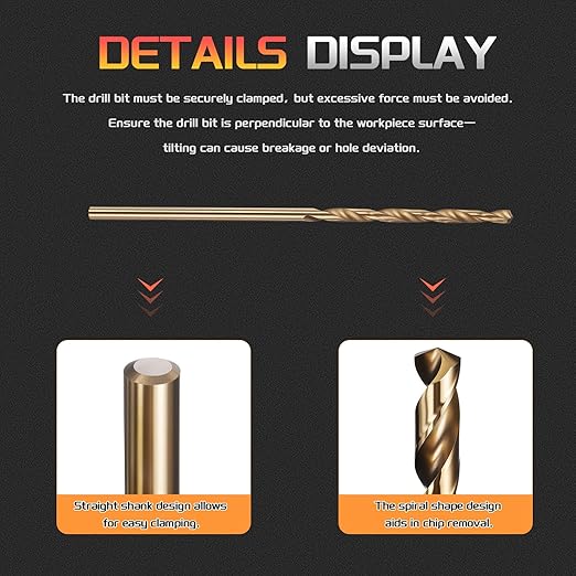 Drill Bit, #49 Cutting Diameter, 4341 HSS Gold Finish 118° Cutting Angle Number Jobber Bits - (Applications: for Drilling Soft Metal Plastic Wood), 5-Pieces
