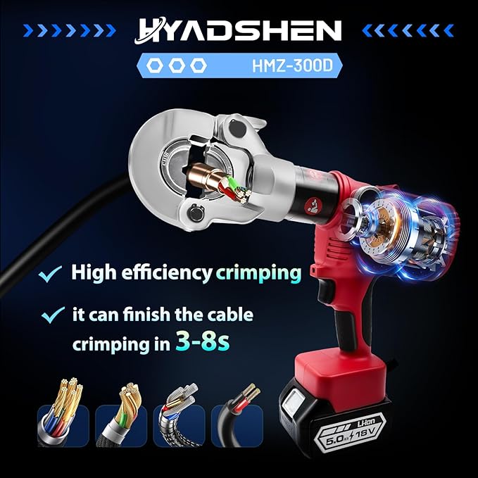 Electric Hydraulic Cable Lug Crimper Pliers Rechargeable Crimping Tool 6 Ton Electrical Terminal Cable Wire Fiber Crimper Kit,Industrial portable electric hydraulic Cable Lug crimper with 11 Dies