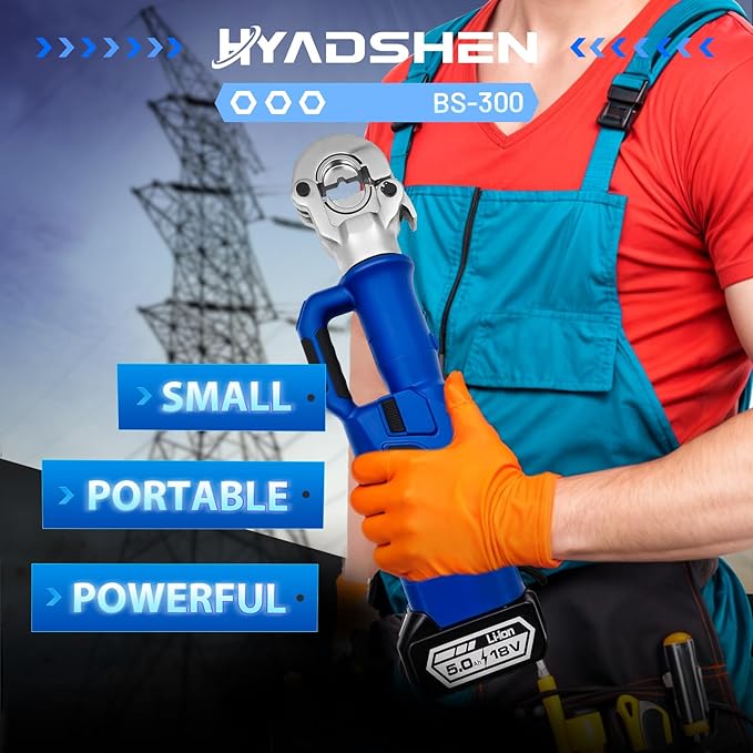 Electric Hydraulic Cable Lug Crimper Pliers,Rechargeable Crimping Tool,Straight-handled electric hydraulic pliers,6 Ton Electrical Terminal Cable Wire Fiber Crimper Kit with 11 Dies, 6 AWG to 600 MCM