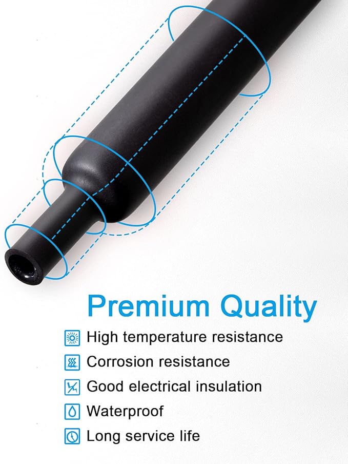 162pcs 3:1 Large Dual Wall Adhesive Heat Shrink Tubing Kit, 5 Sizes (Diameter) - 1.25, 1, 1/2, 3/8, 1/8 inch, Marine Electrical Wire Cable Wrap Tube Assortment for DIY by MILAPEAK (Black)